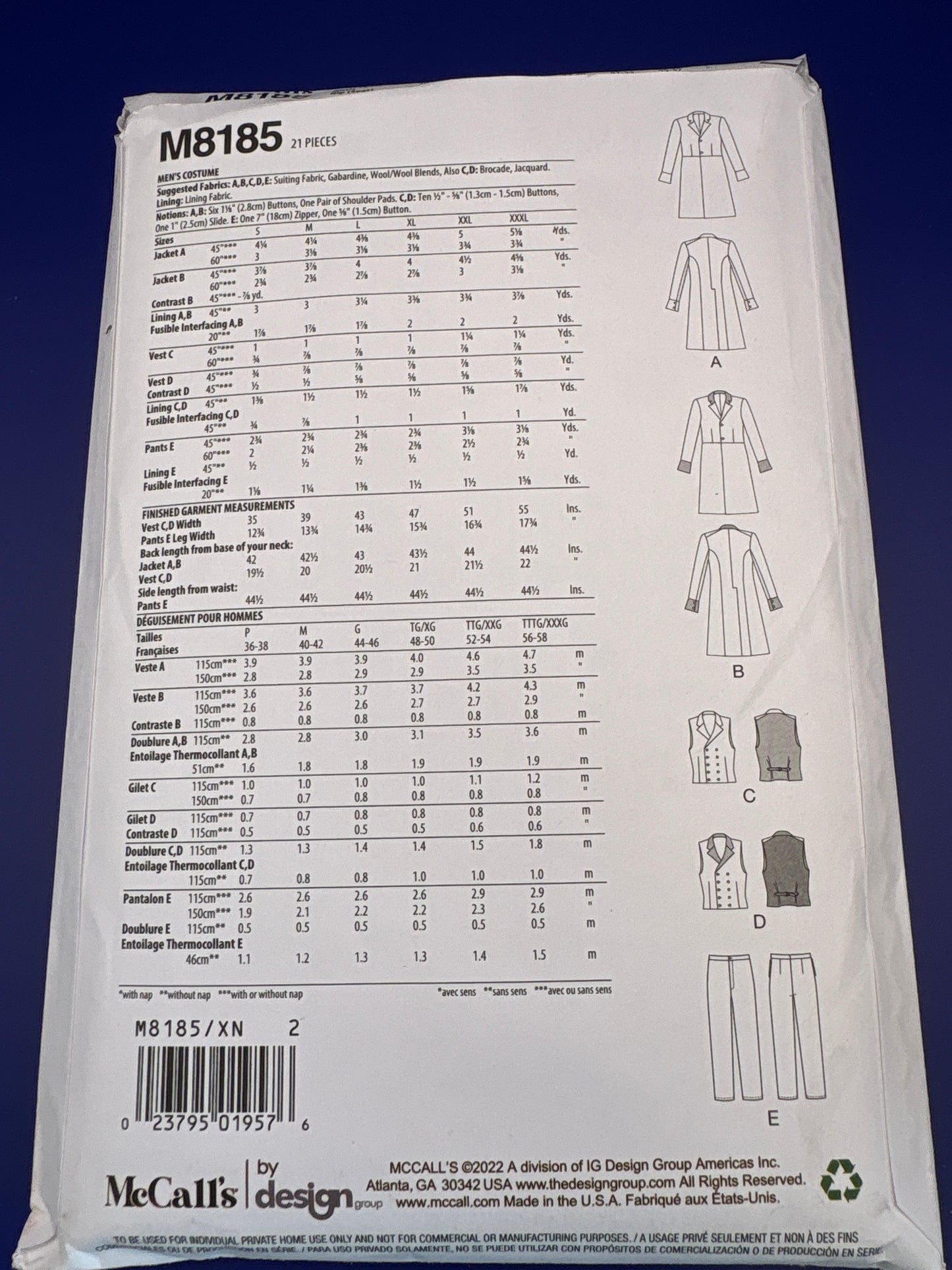 McCall’s Men’s costume Sewing pattern