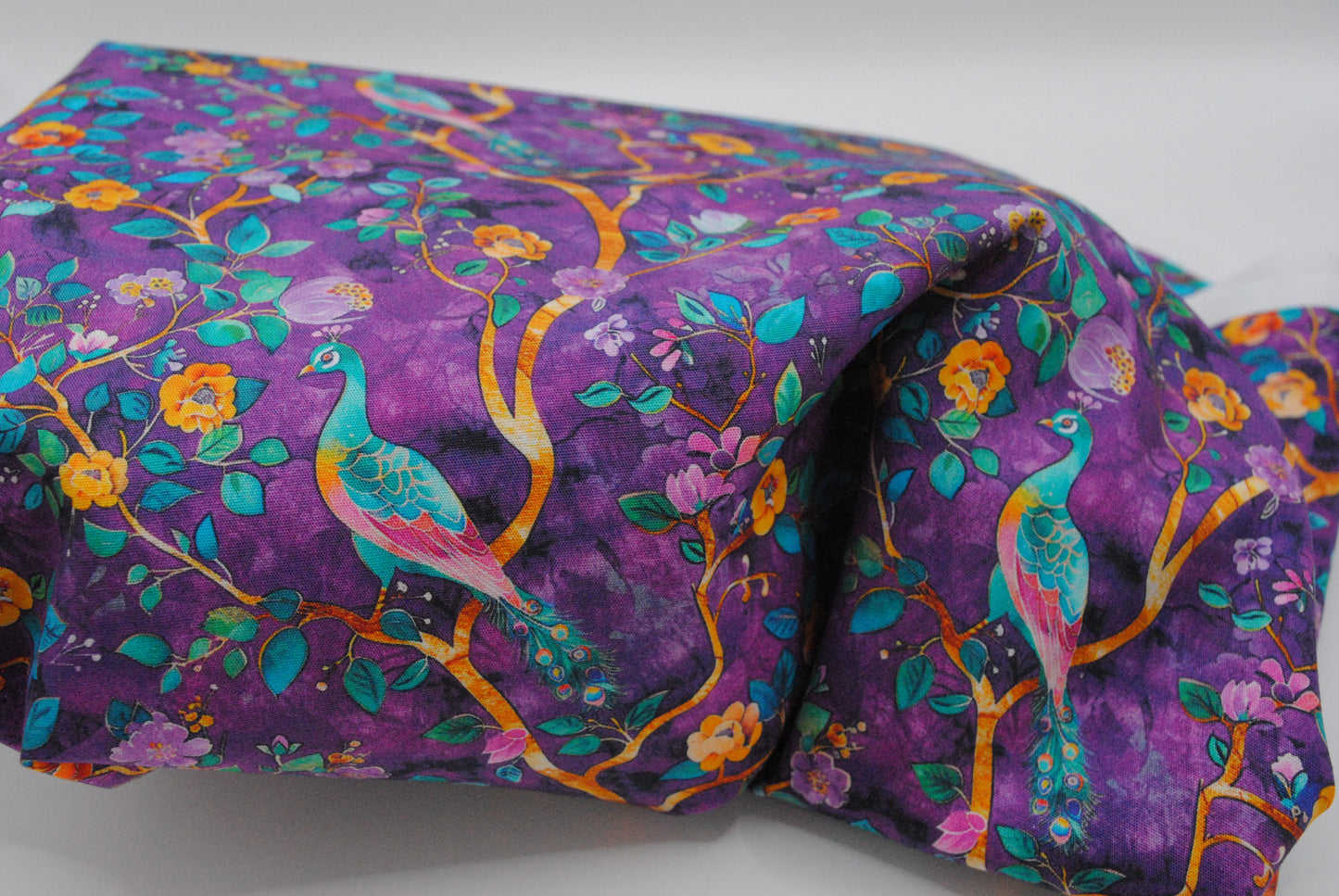 Rose & Hubble Dark purple peacocks cotton poplin