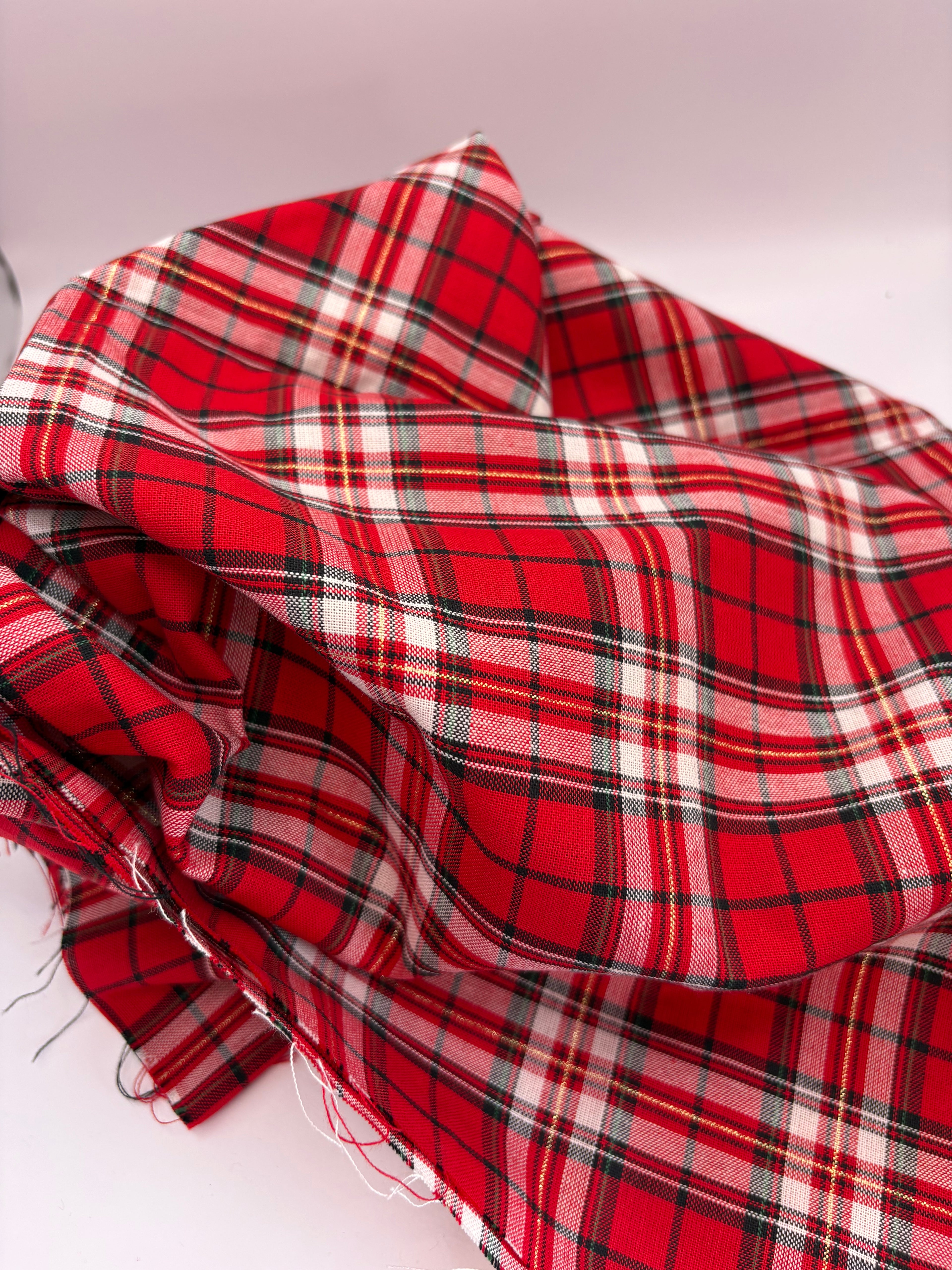 Tartan Metallic red & white cotton print