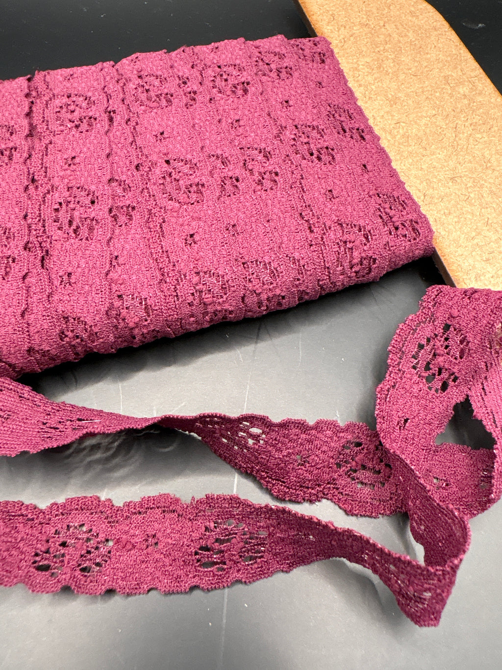 Maroon flower stretch lace