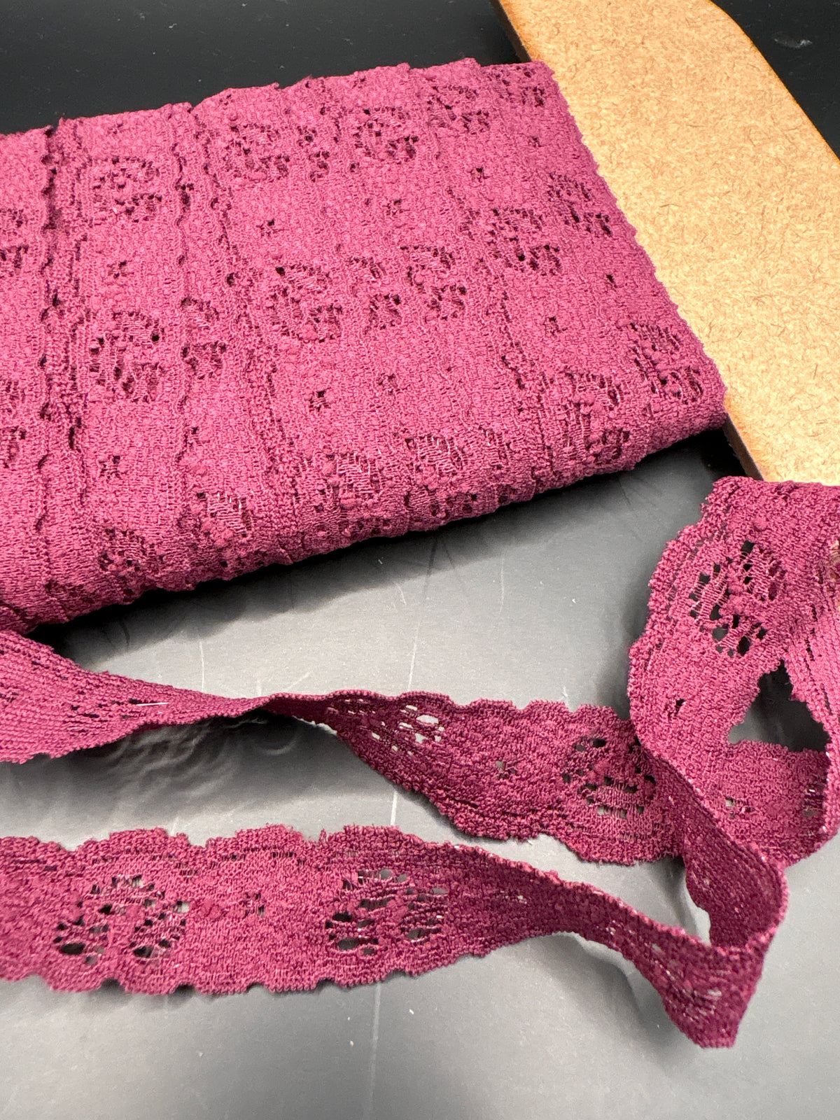 Maroon flower stretch lace