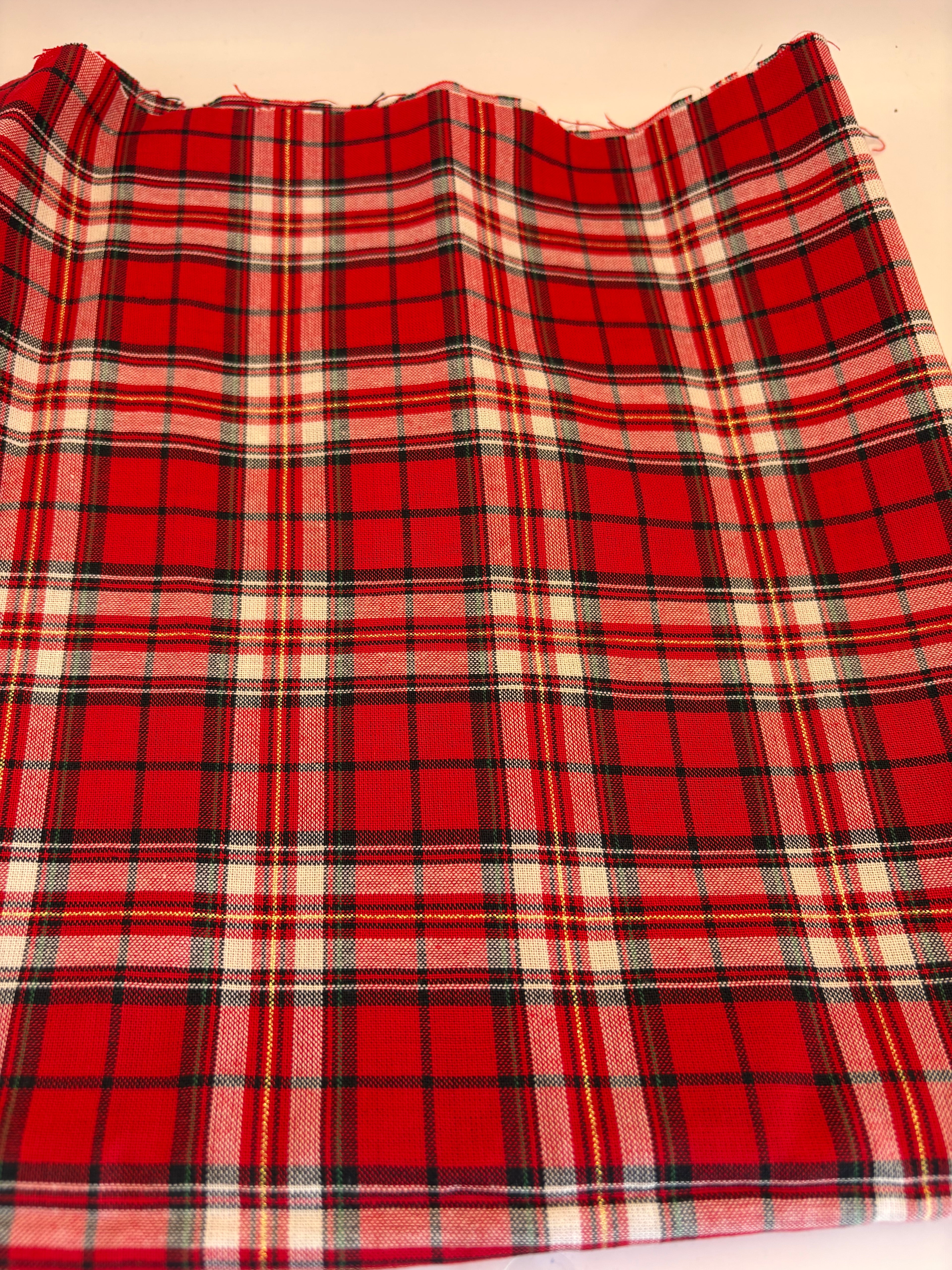 Tartan Metallic red & white cotton print