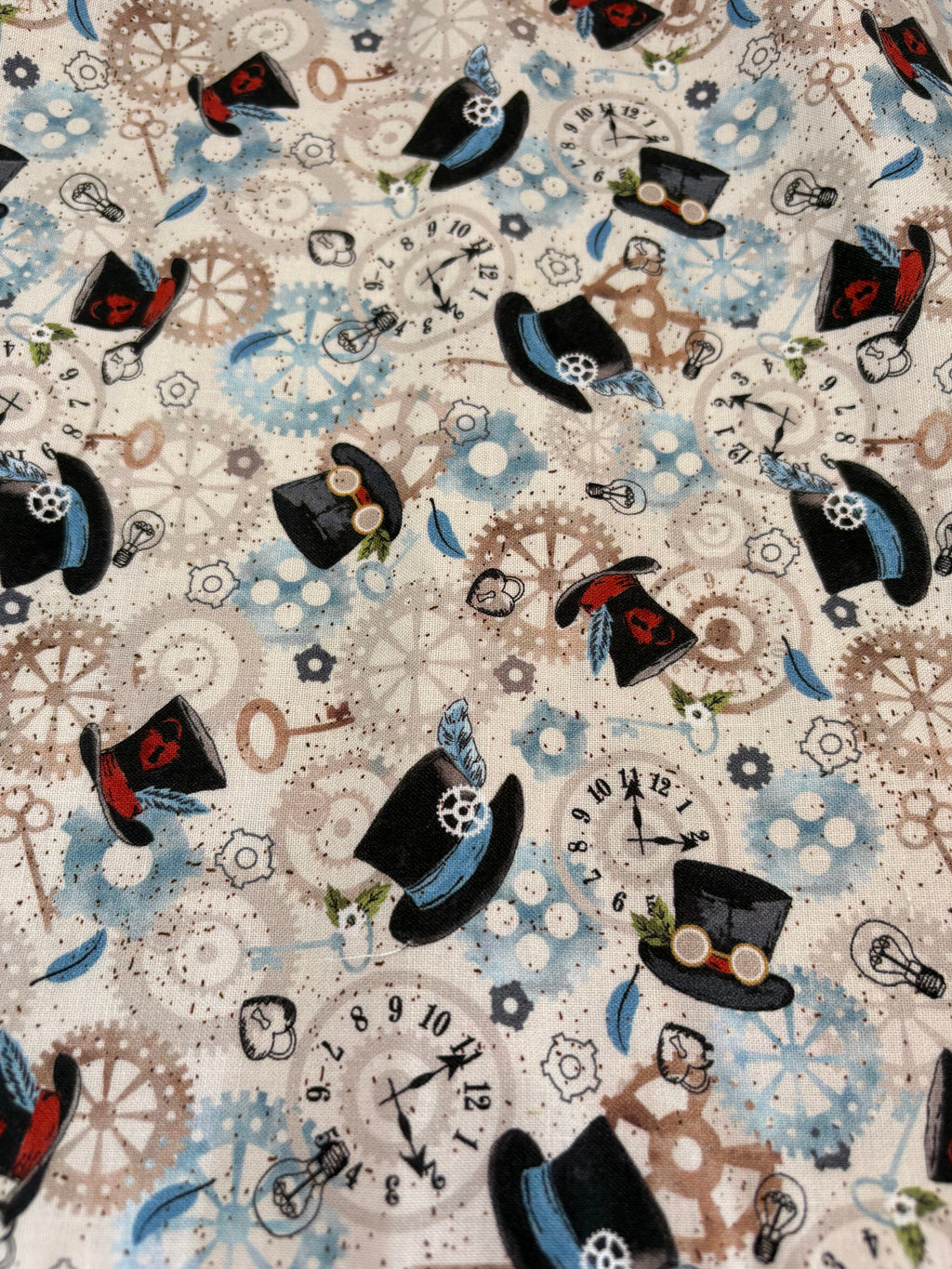 Steampunk Top Hats and Cogs cotton fabric