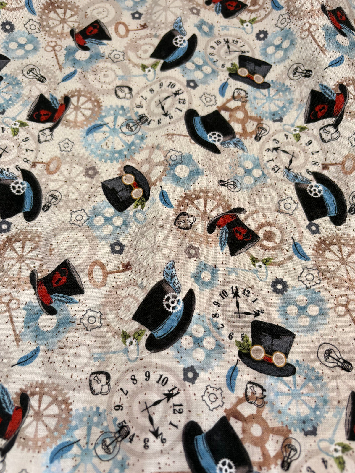 Steampunk Top Hats and Cogs cotton fabric