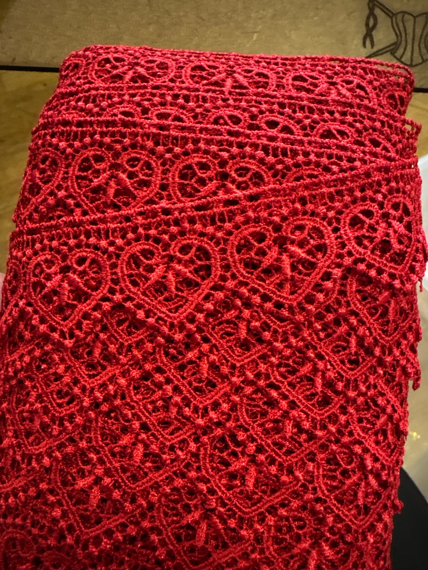 Red Guipure lace Heart Design