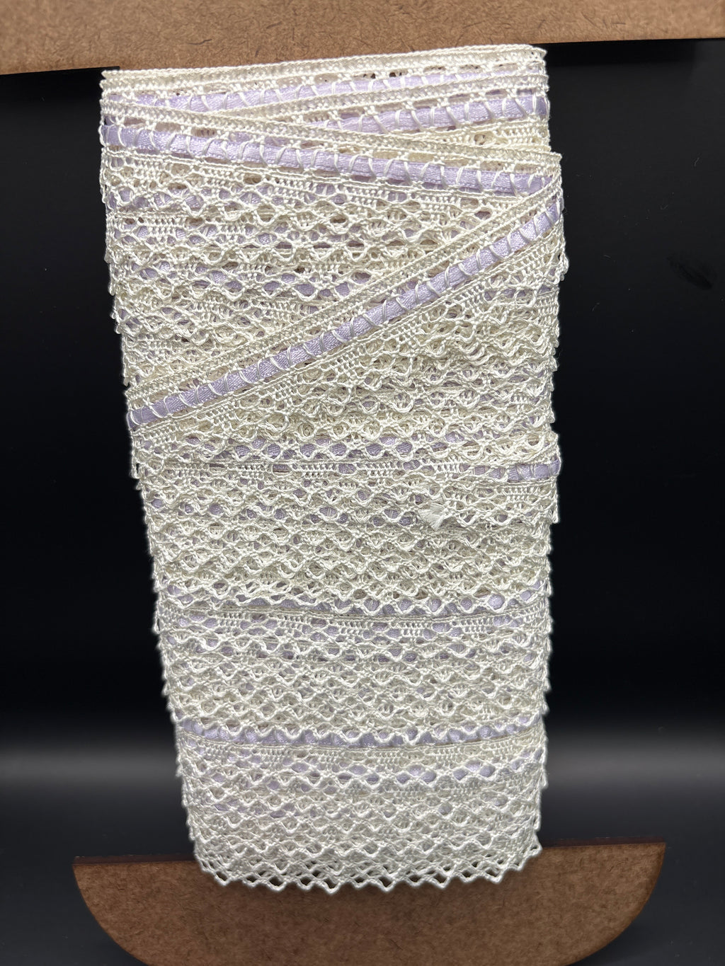 Ivory lace with lilac satin ribbon