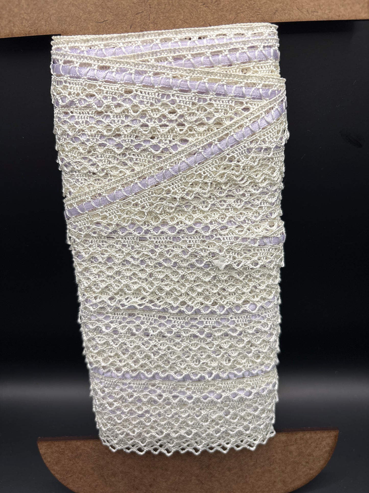 Ivory lace with lilac satin ribbon