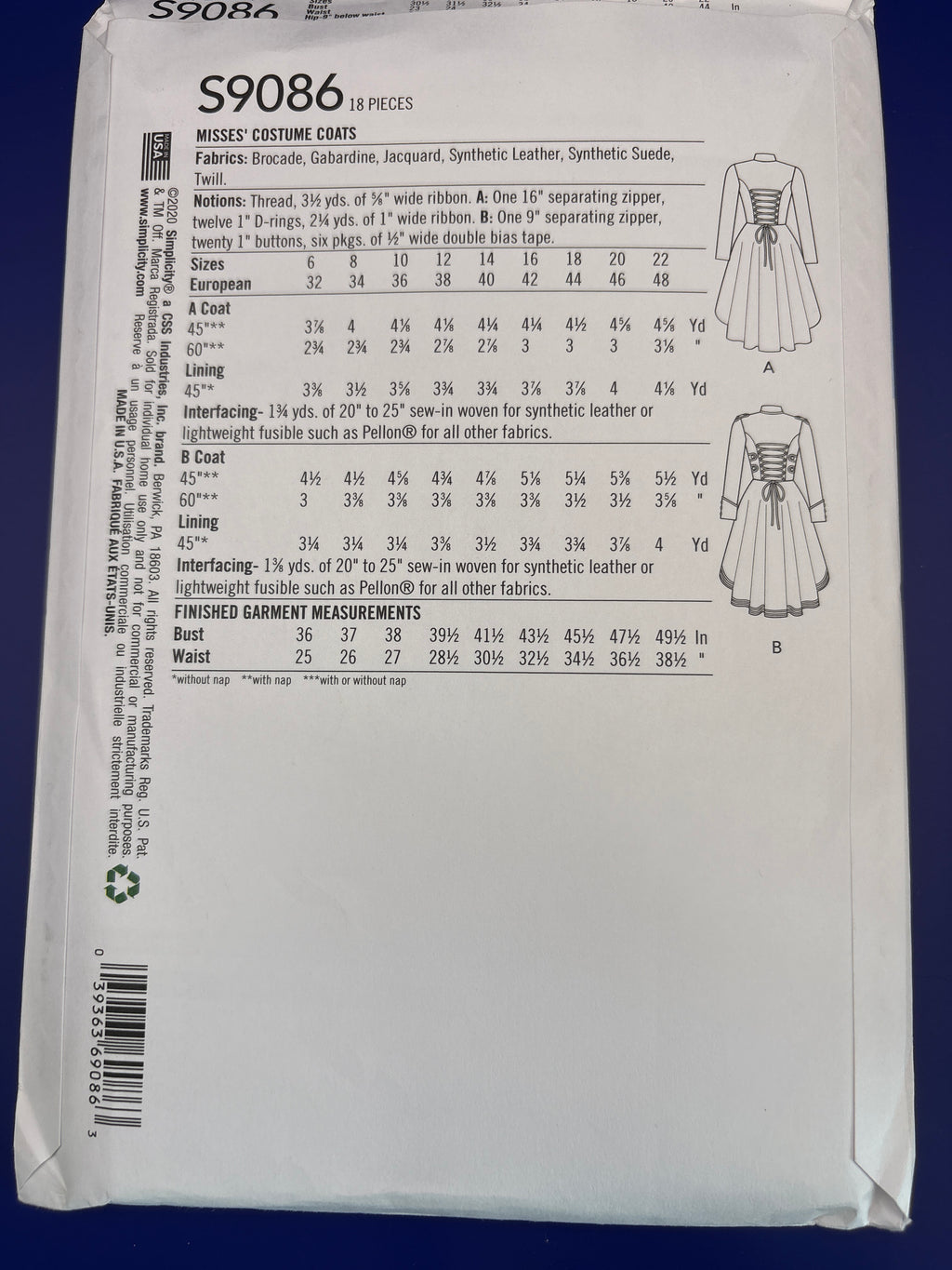 Simplicity S9086 costume sewing pattern