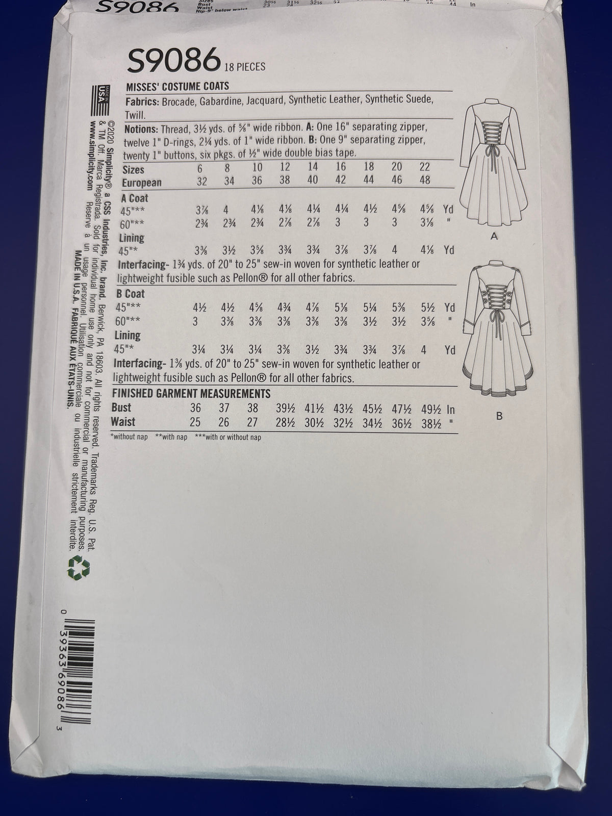 Simplicity S9086 costume sewing pattern