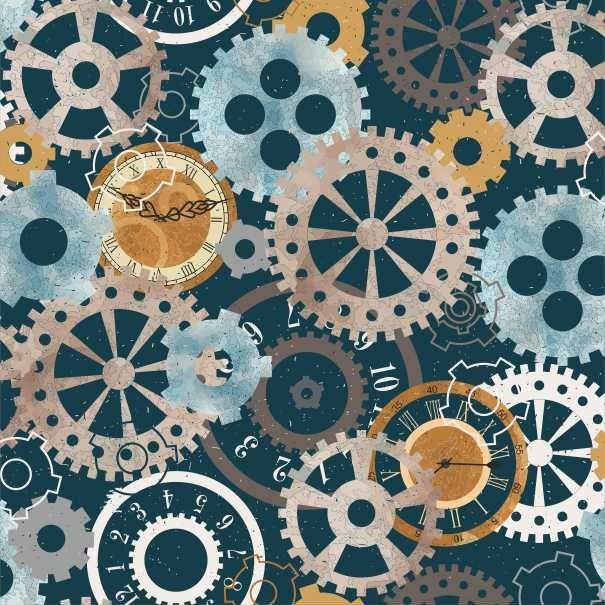 Steampunk Cogs and Clocks cotton fabric