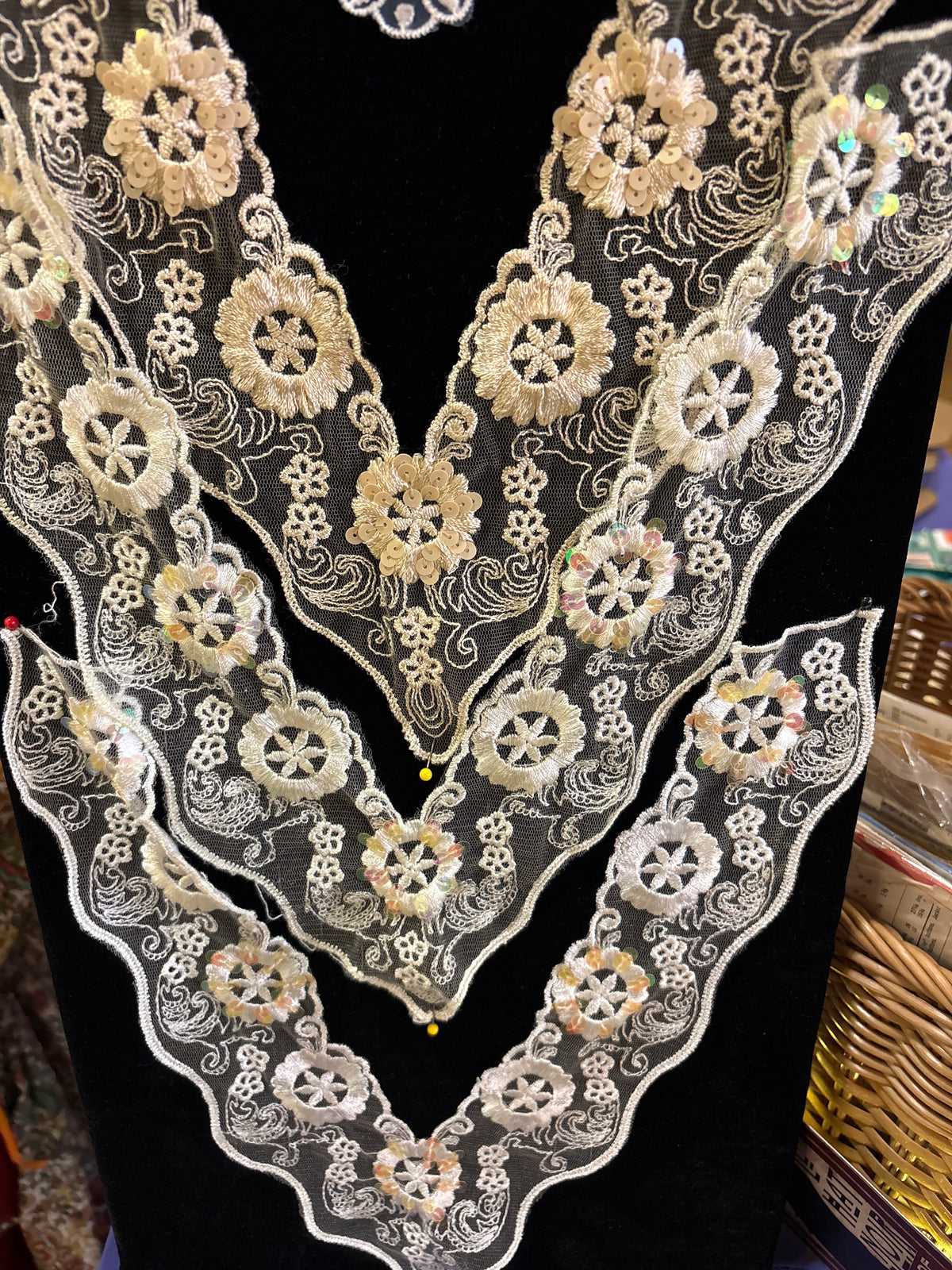 Fine lace motif with sequins