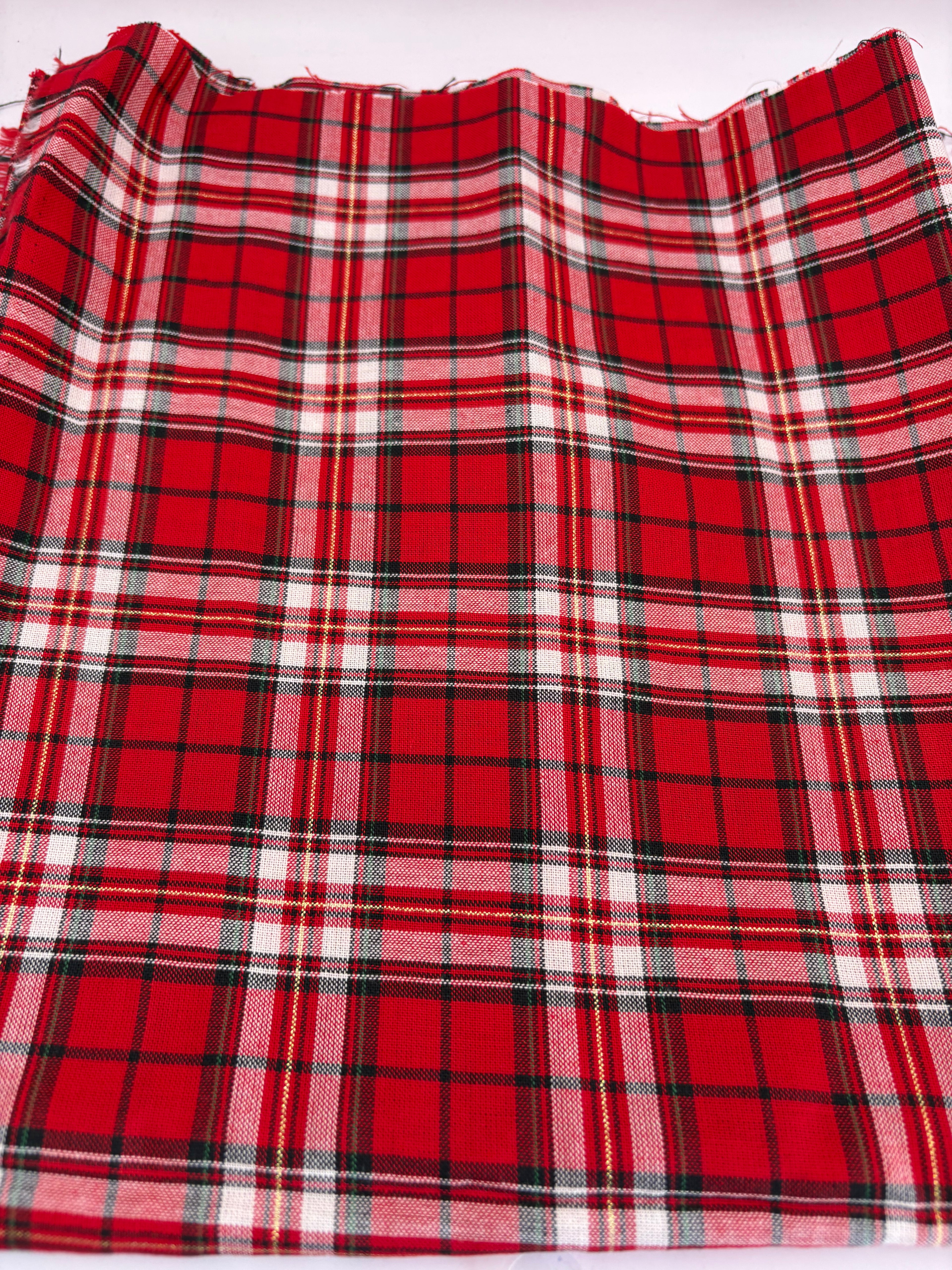 Tartan Metallic red & white cotton print