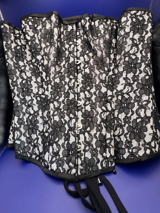 White with black lace corset
