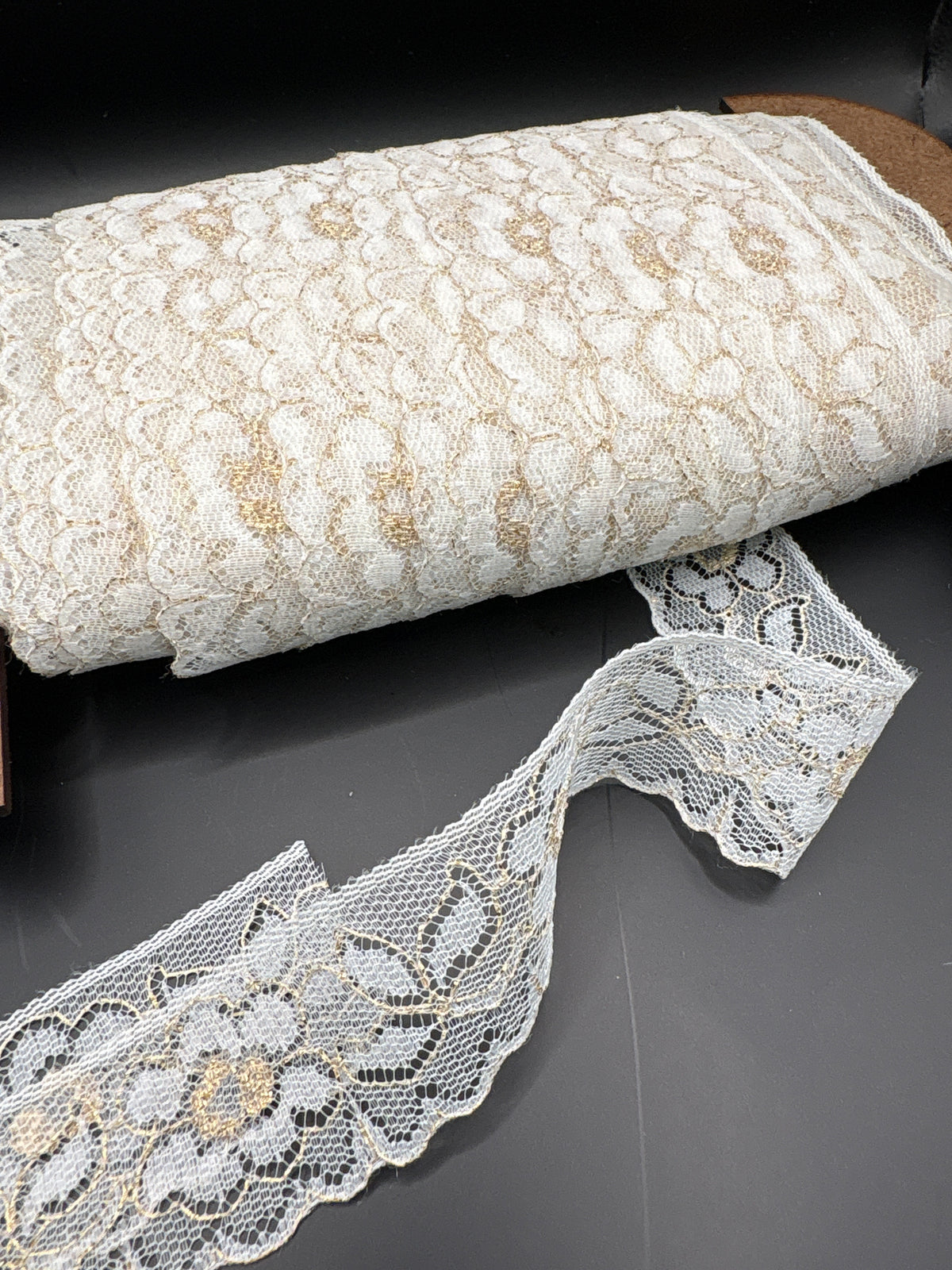 Ivory Floral Lace with Metallic gold