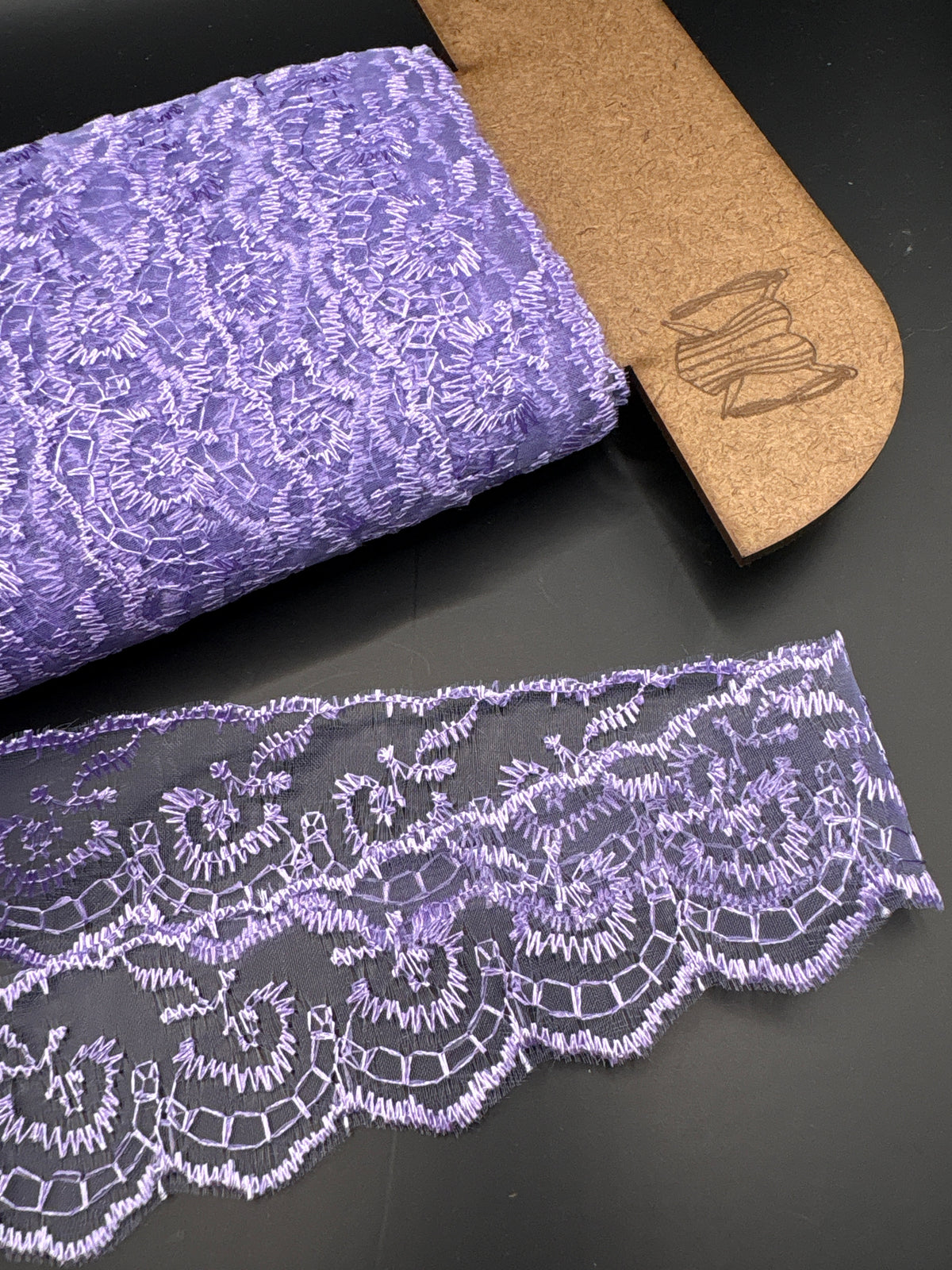 Lilac embroidered tulle lace