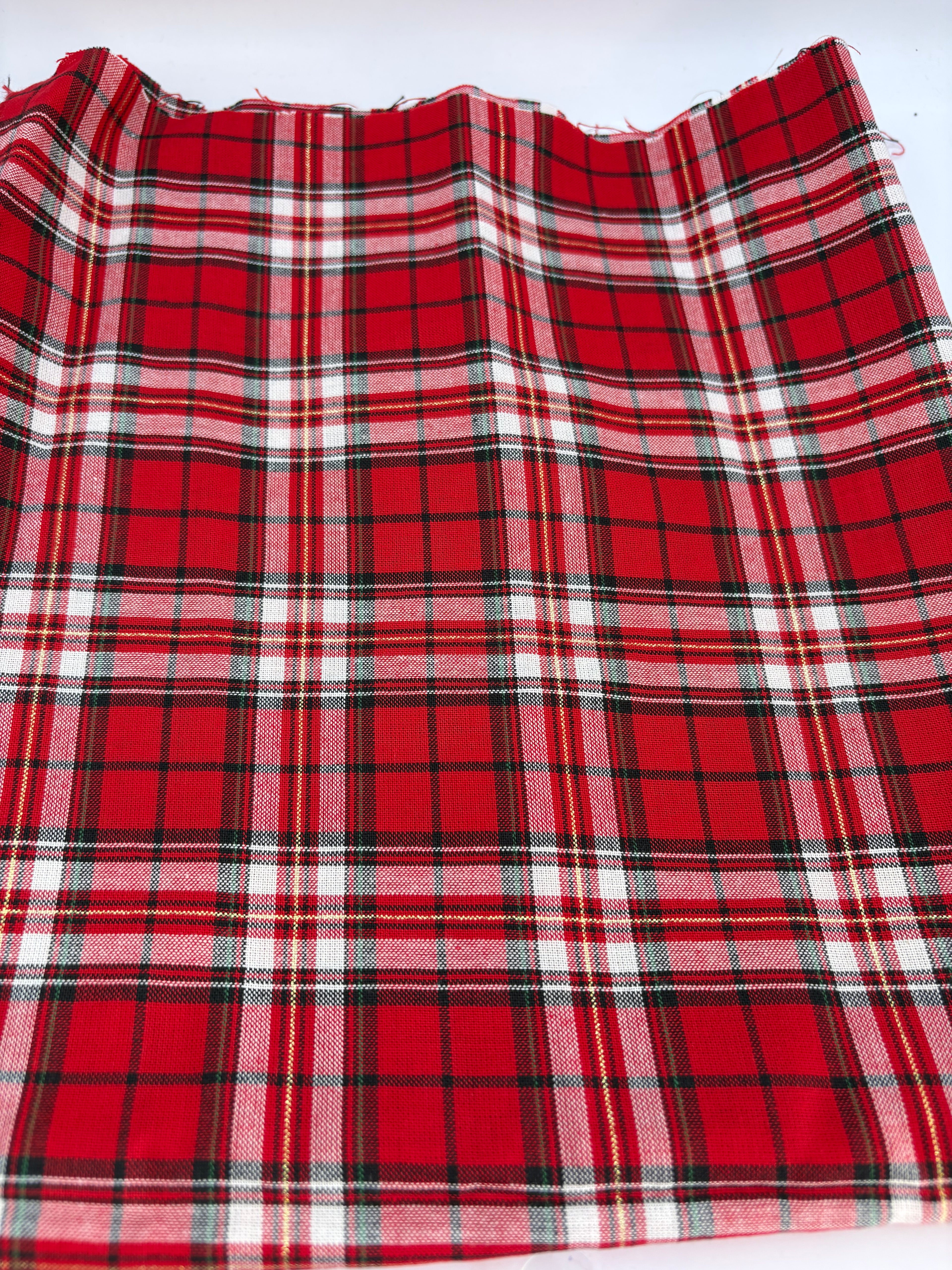Tartan Metallic red & white cotton print