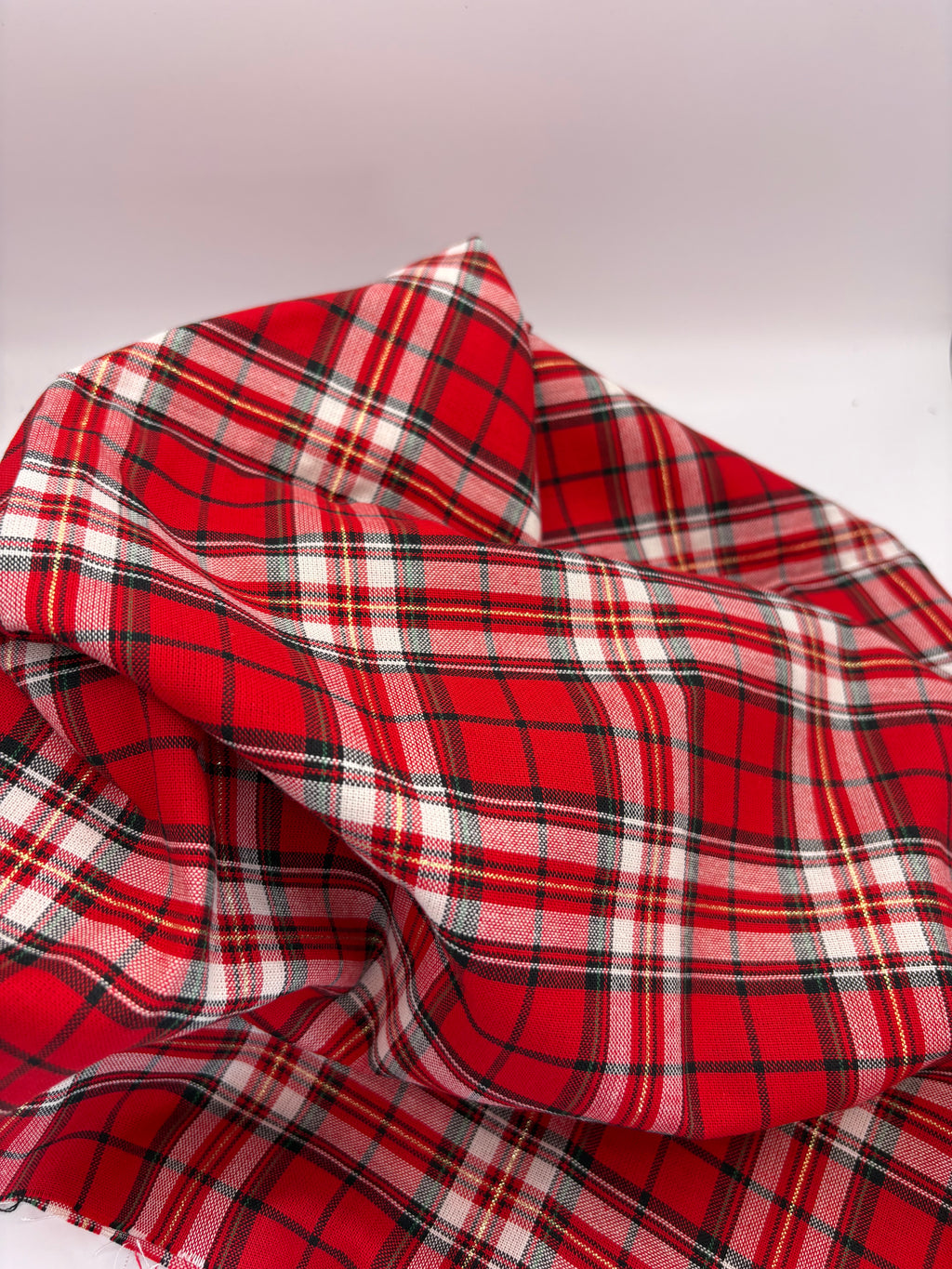 Tartan Metallic red & white cotton print
