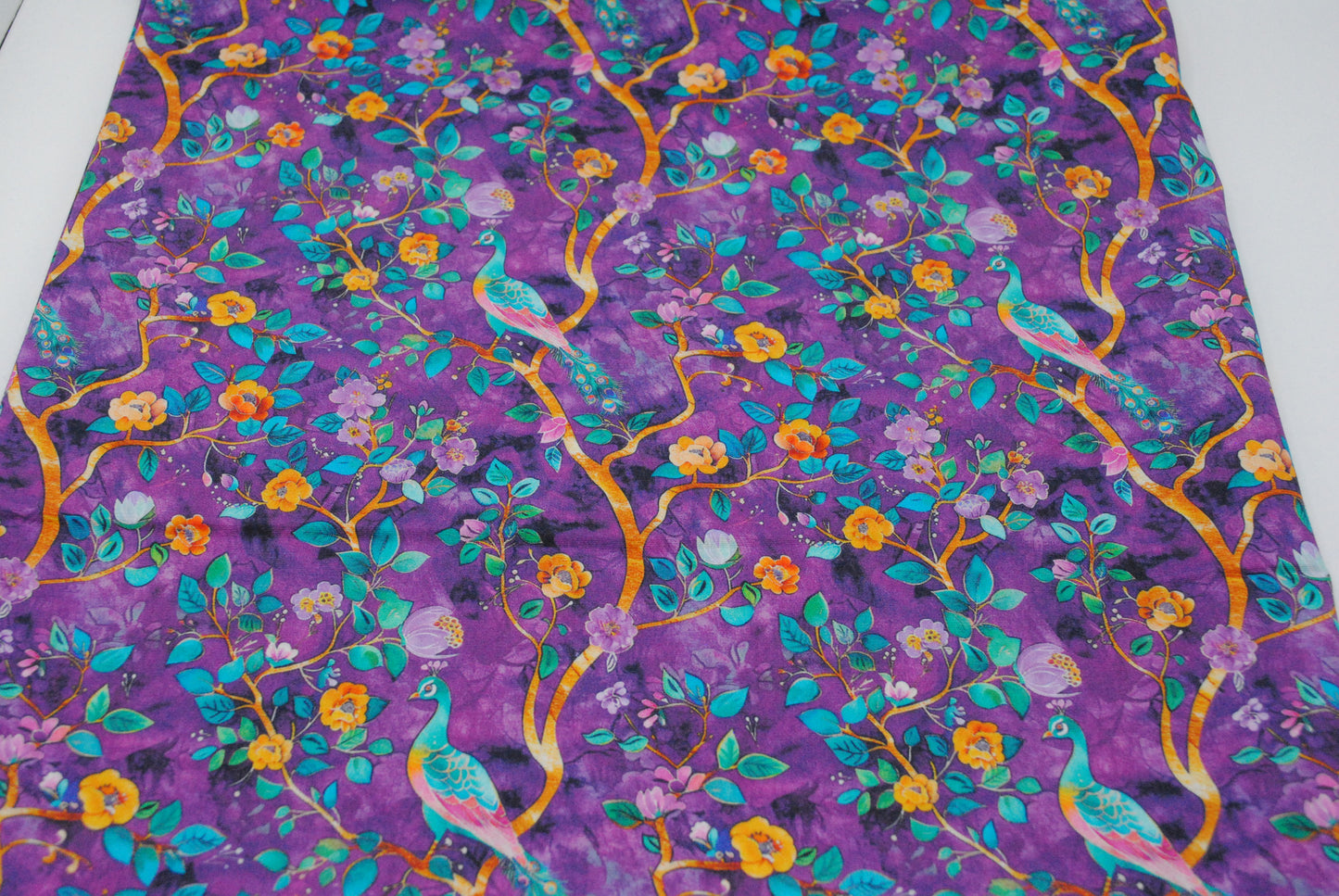 Rose & Hubble Dark purple peacocks cotton poplin