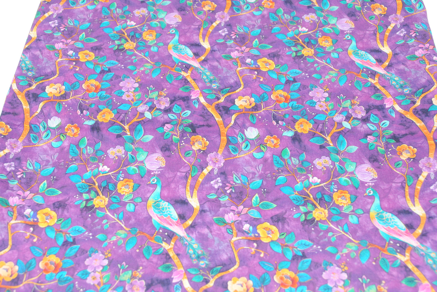 Rose & Hubble Dark purple peacocks cotton poplin