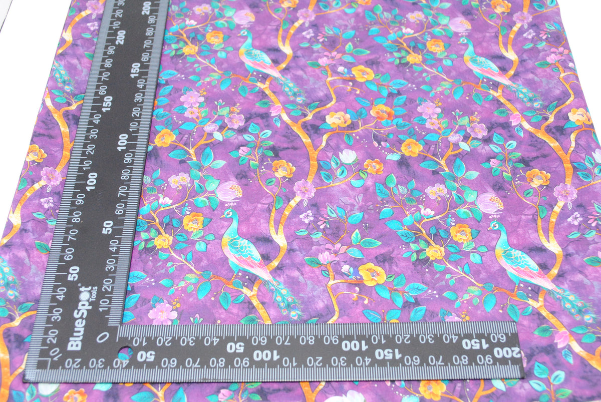 Rose & Hubble Dark purple peacocks cotton poplin