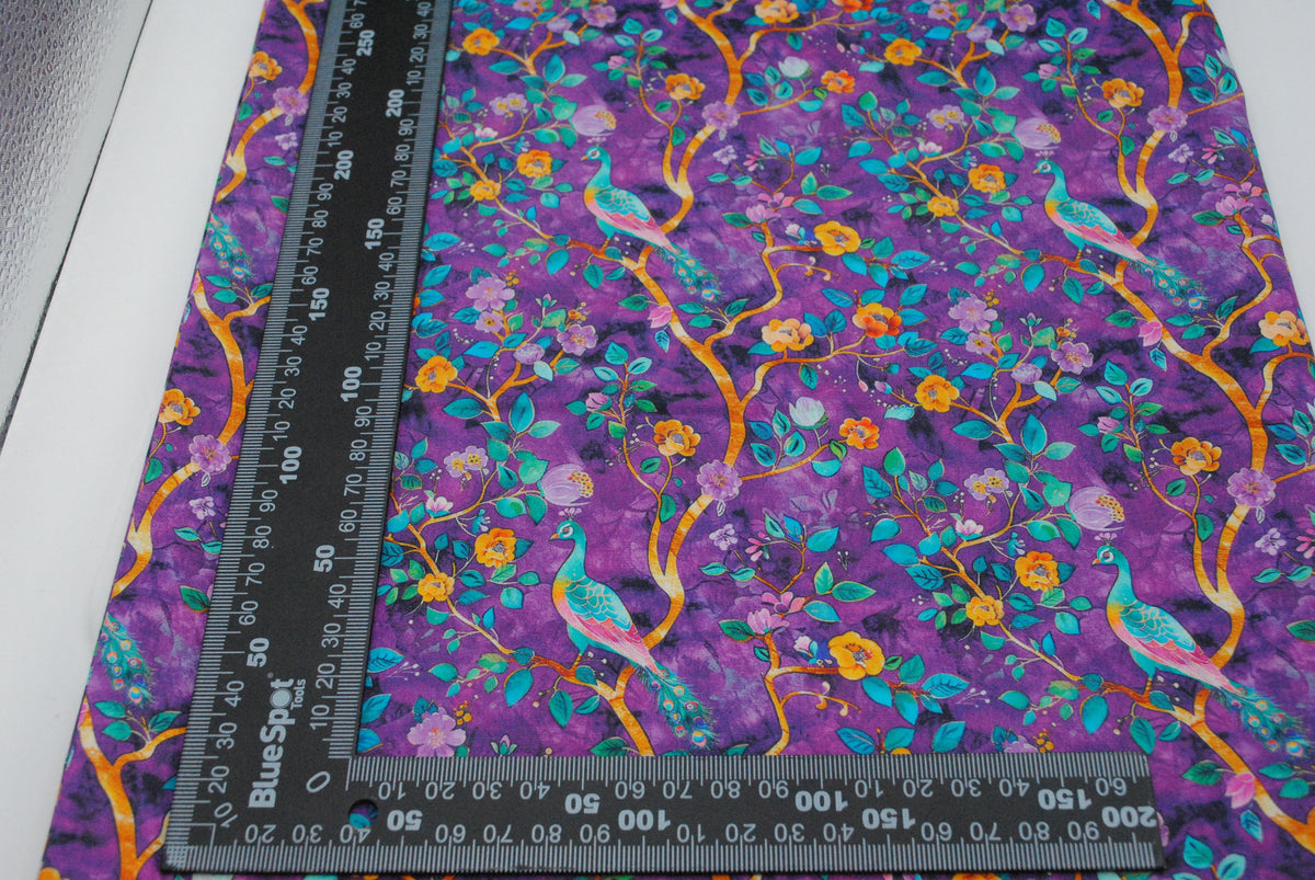 Rose & Hubble Dark purple peacocks cotton poplin