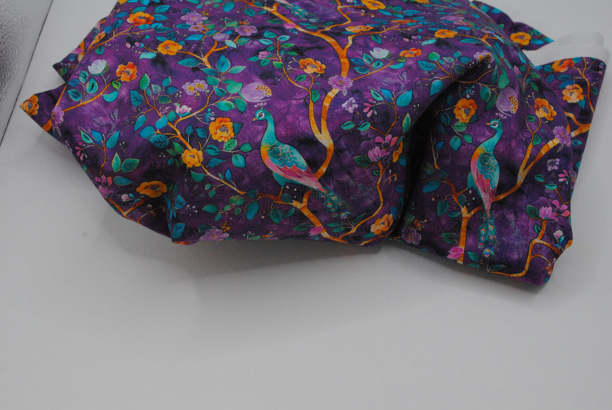 Rose & Hubble Dark purple peacocks cotton poplin