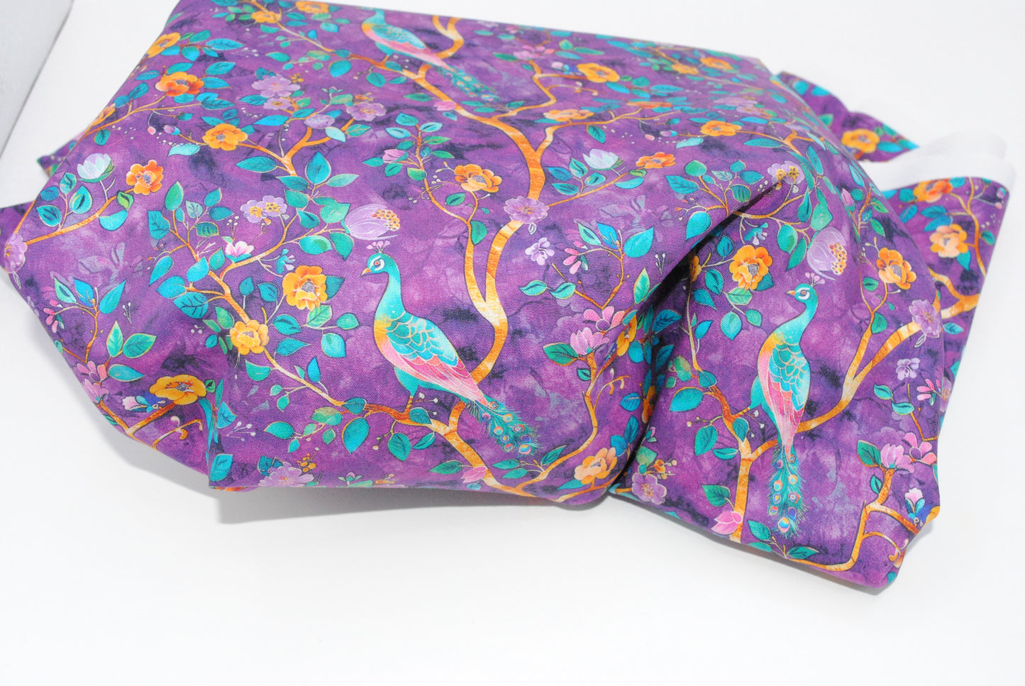 Rose & Hubble Dark purple peacocks cotton poplin