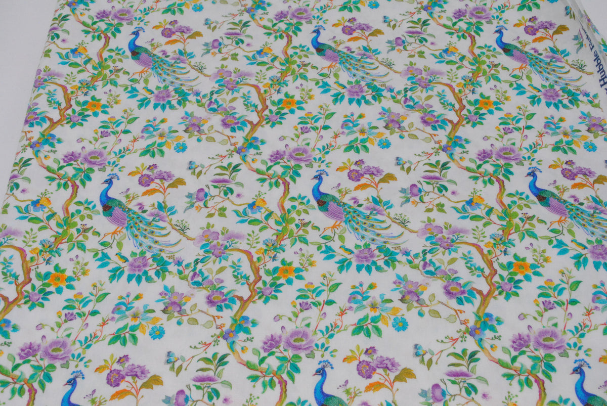 Rose & Hubble peacocks cotton poplin print
