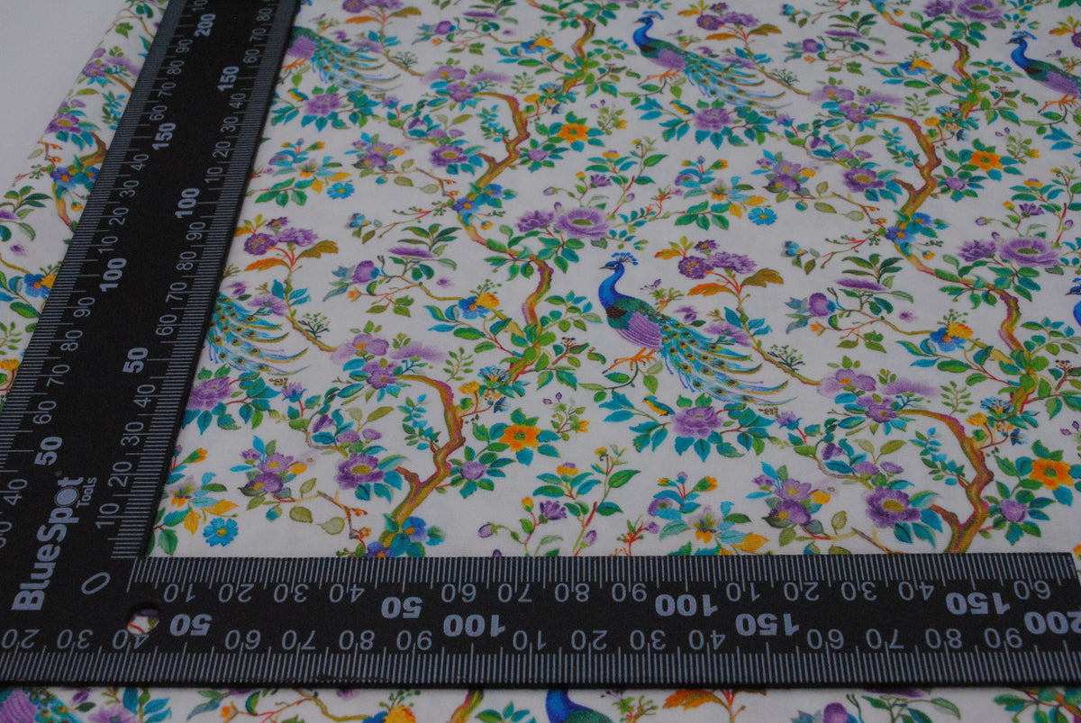 Rose & Hubble peacocks cotton poplin print