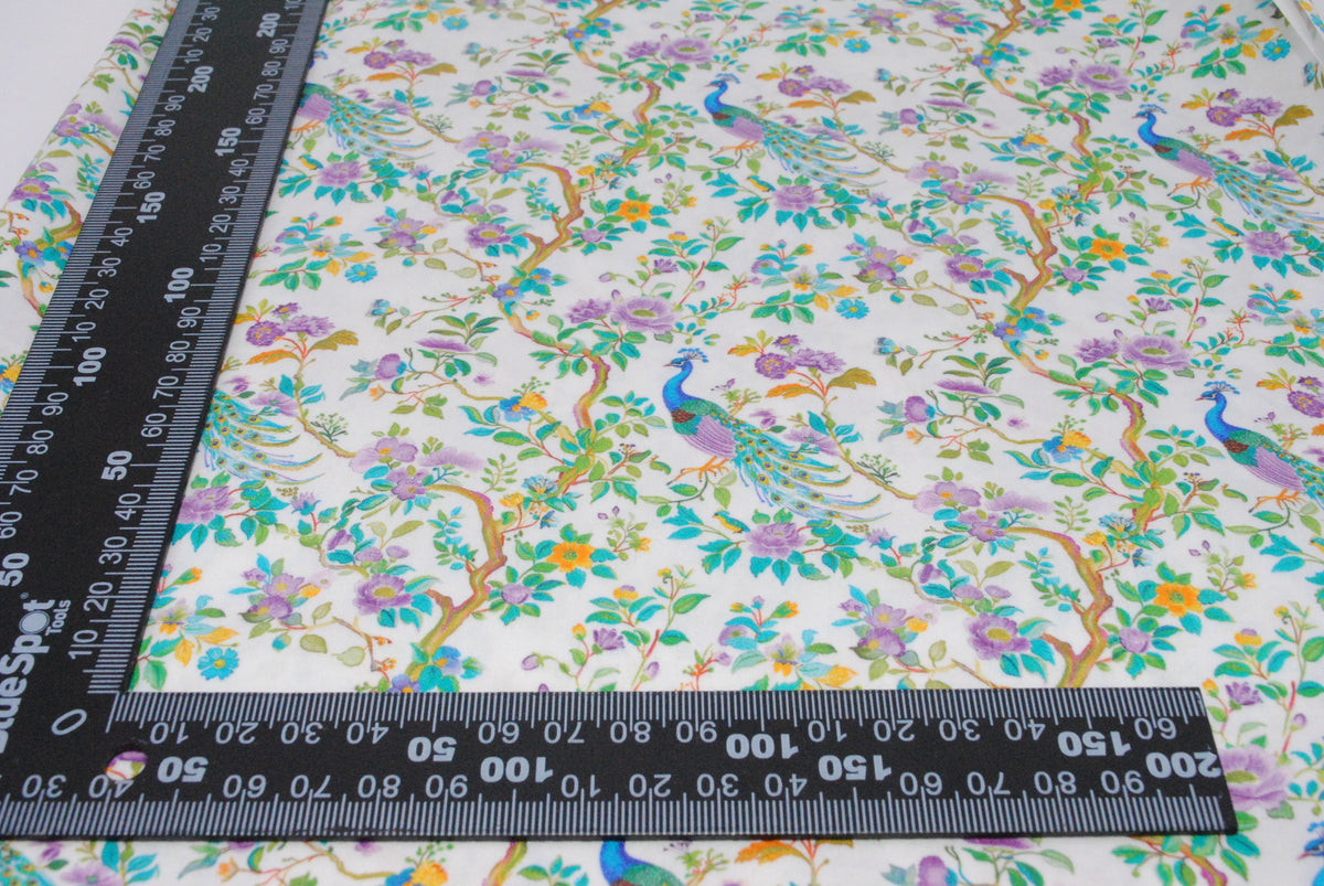 Rose & Hubble peacocks cotton poplin print