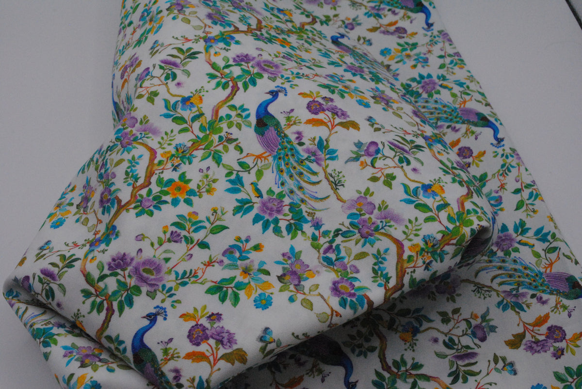 Rose & Hubble peacocks cotton poplin print