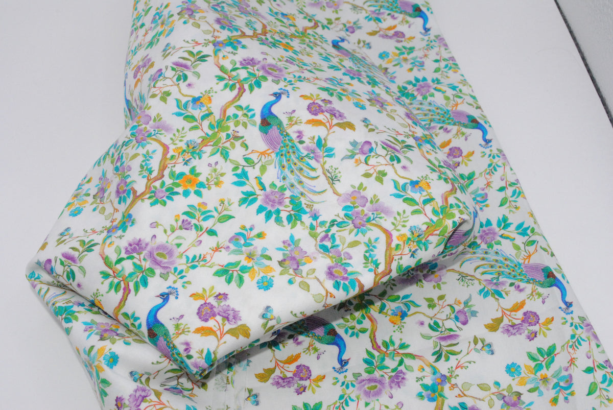 Rose & Hubble peacocks cotton poplin print