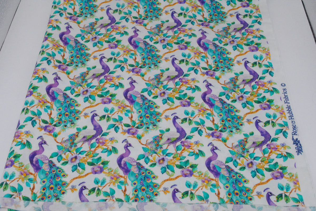 Rose & Hubble Purple Peacocks cotton poplin print