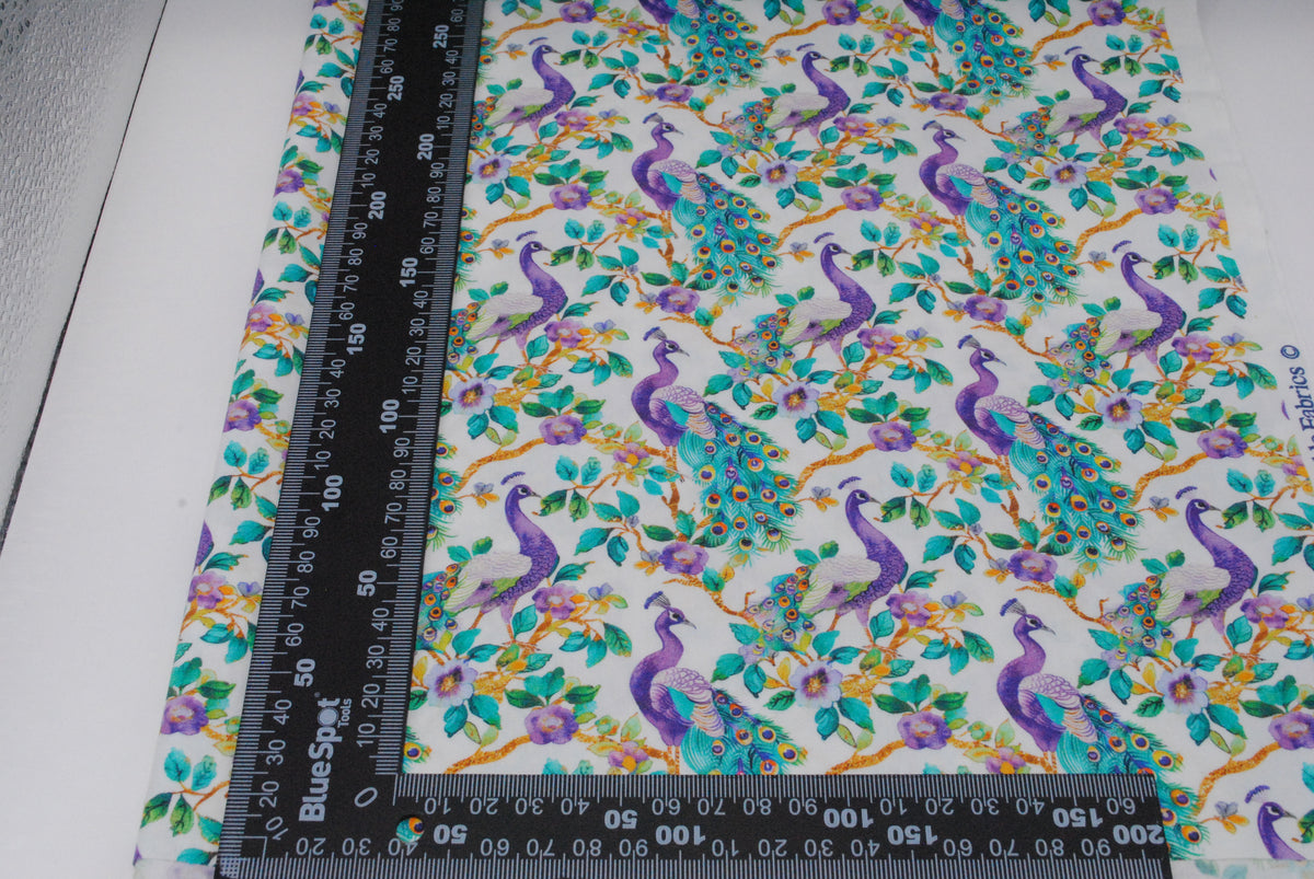 Rose & Hubble Purple Peacocks cotton poplin print