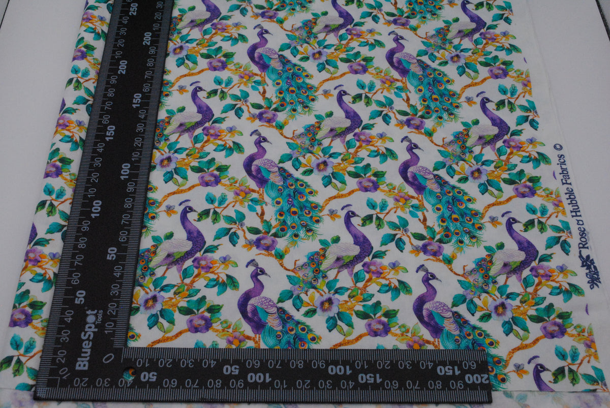 Rose & Hubble Purple Peacocks cotton poplin print