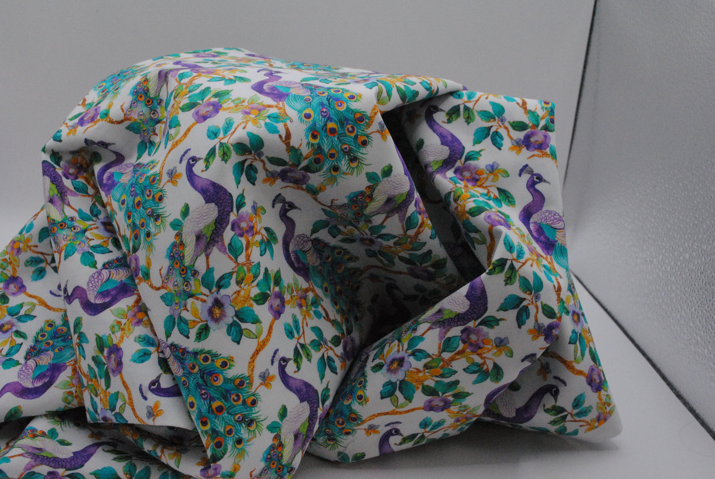 Rose & Hubble Purple Peacocks cotton poplin print