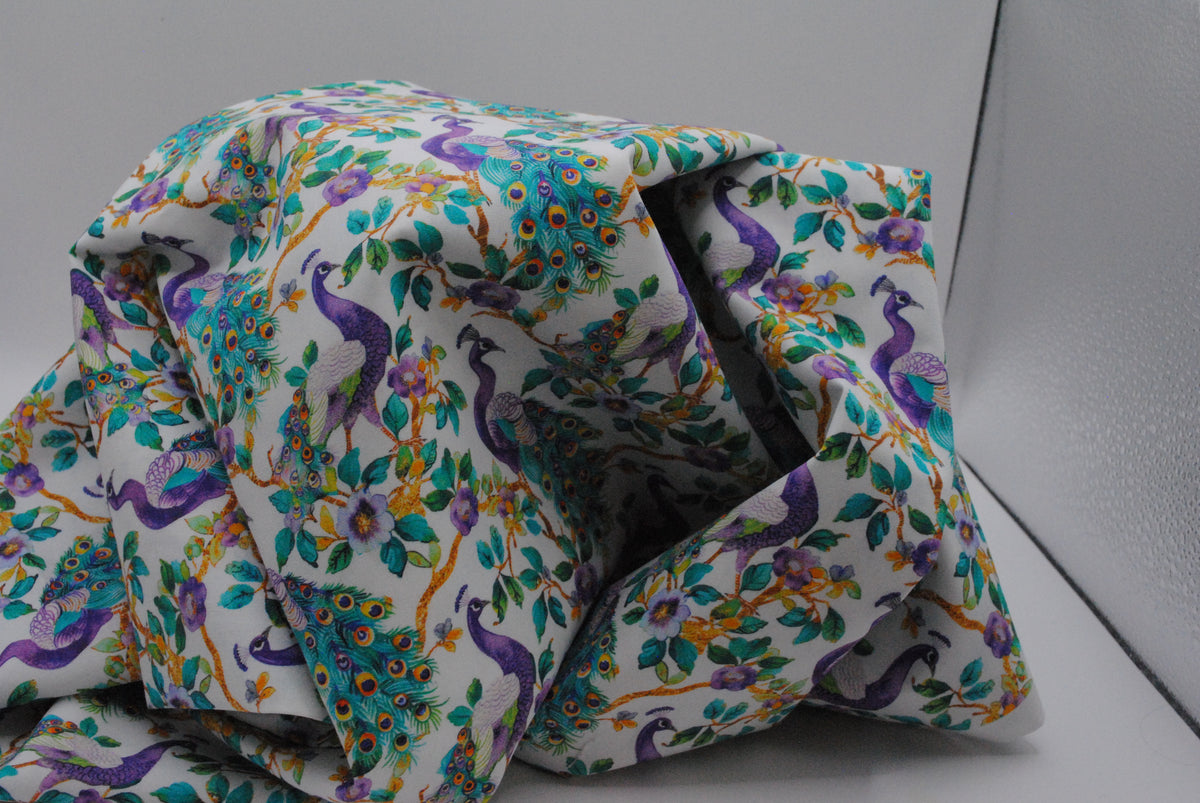 Rose & Hubble Purple Peacocks cotton poplin print