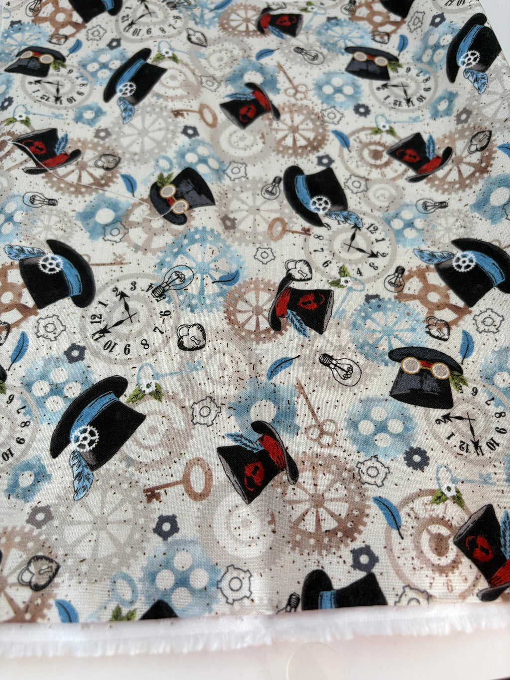 Steampunk Top Hats and Cogs cotton fabric