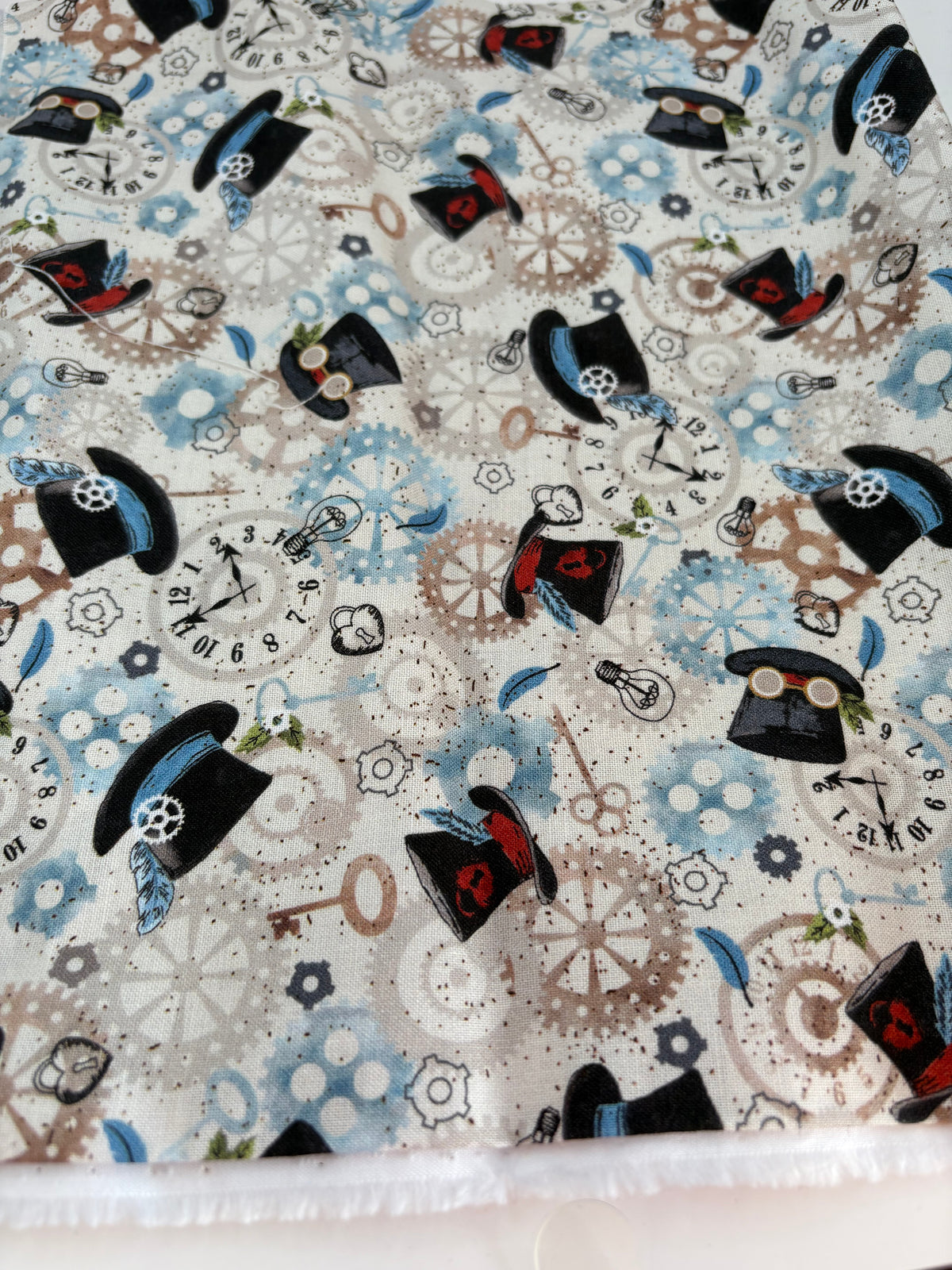 Steampunk Top Hats and Cogs cotton fabric