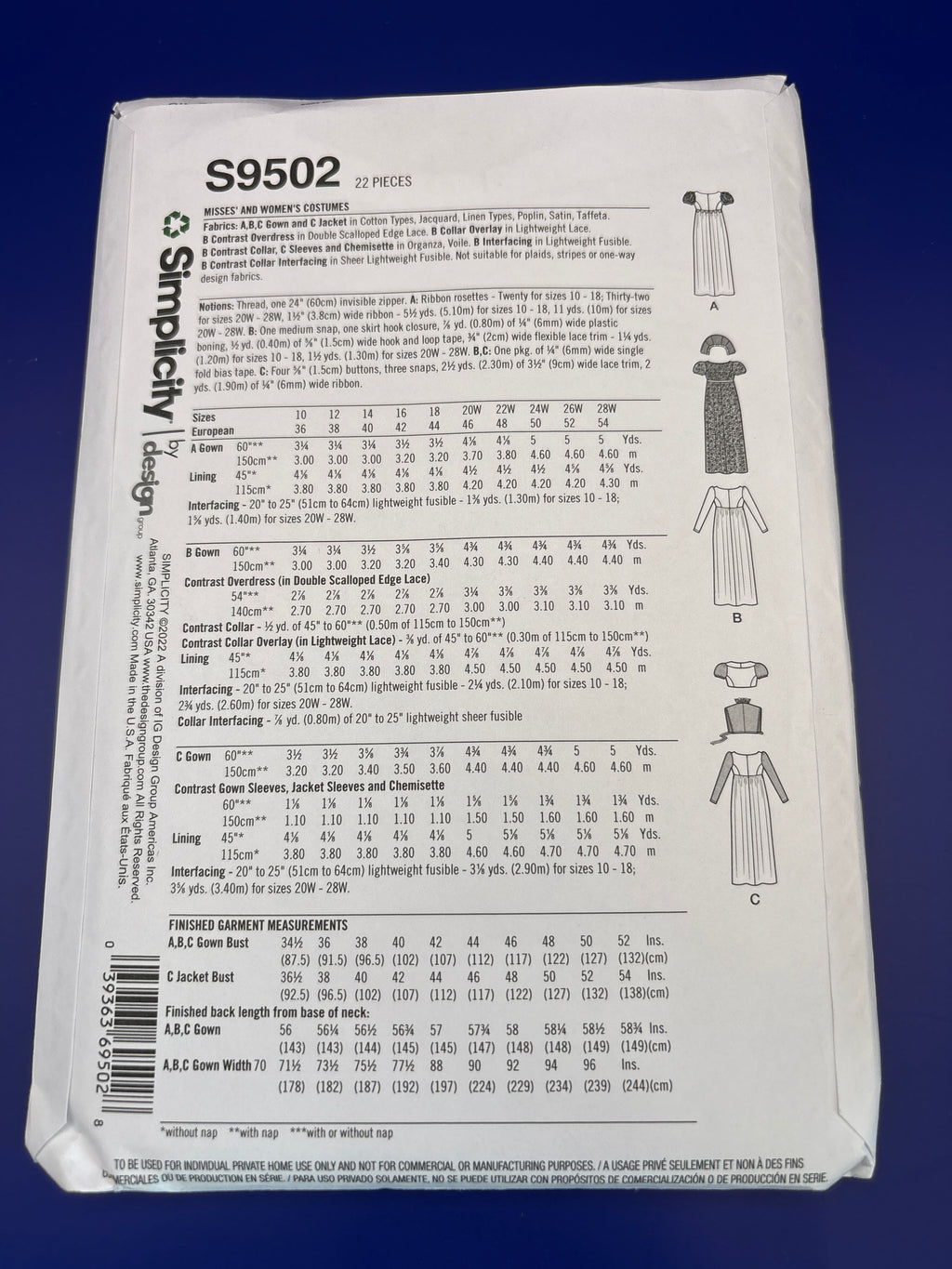 Simplicity 20w-28w sewing pattern