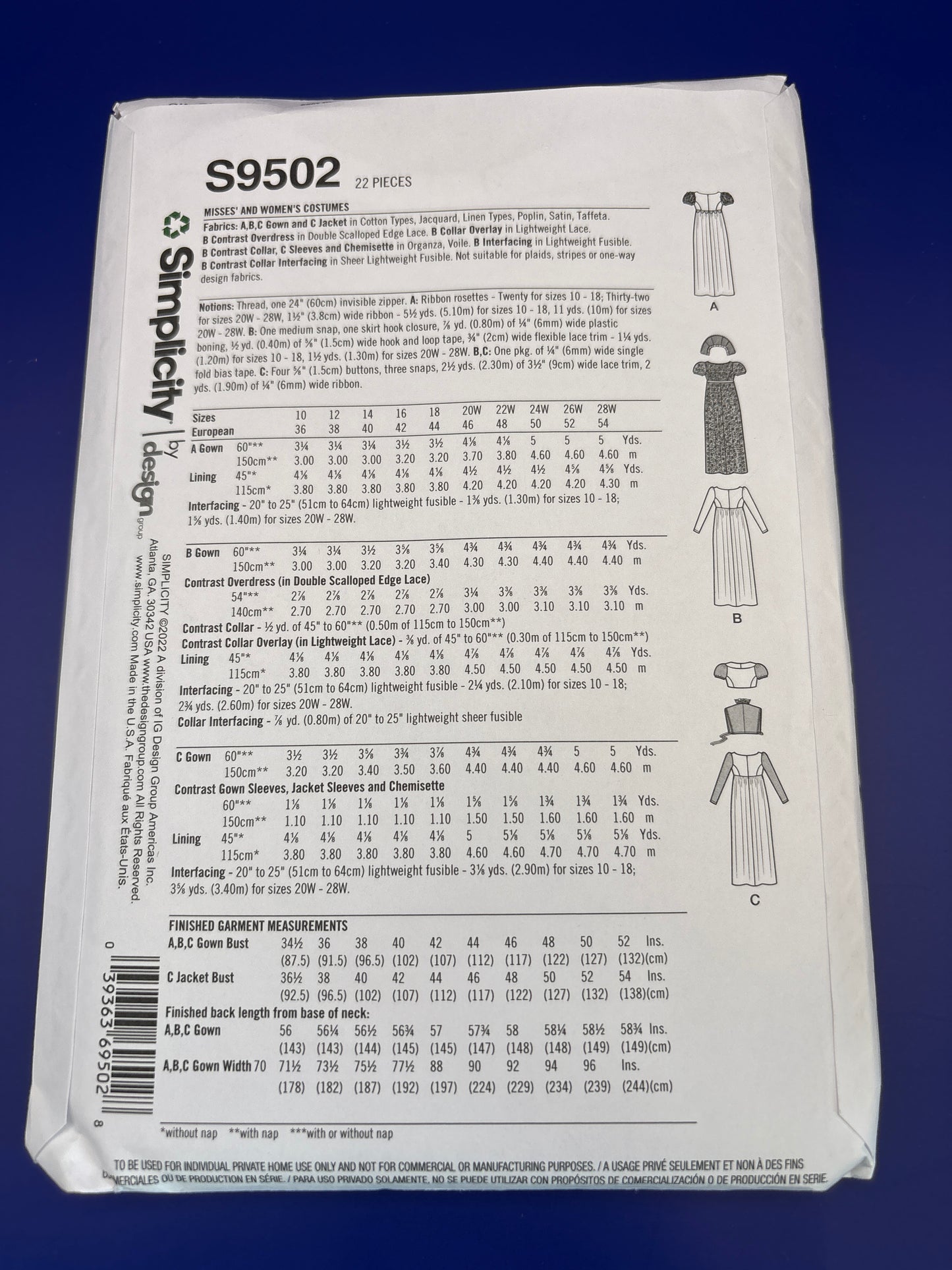 Simplicity 20w-28w sewing pattern