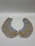 Pair of fine net lace collar with gold Lurex floral design (c8)