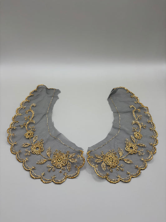 Pair of fine net lace collar with gold Lurex floral design