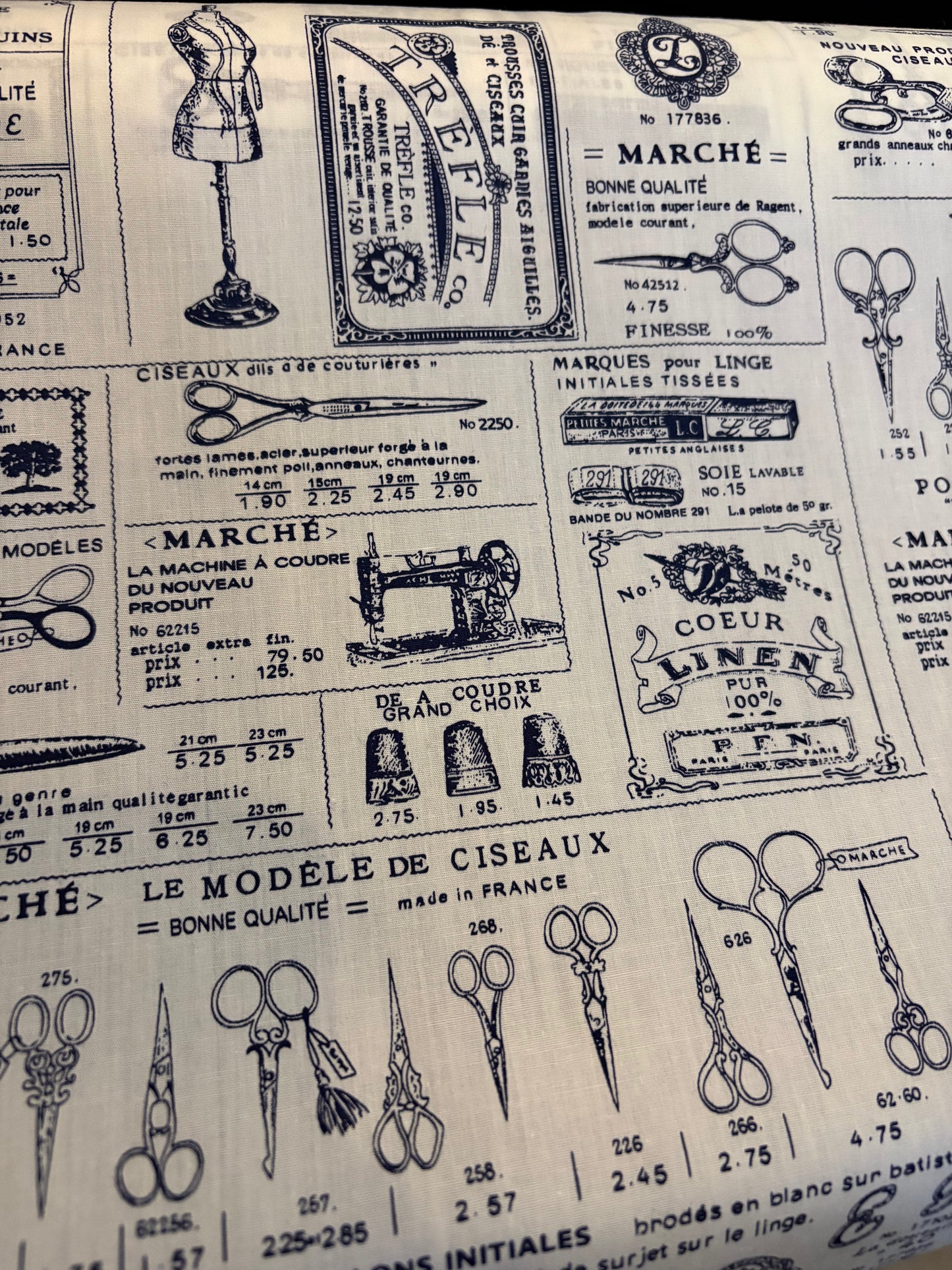 Ivory sewing advertising fabric